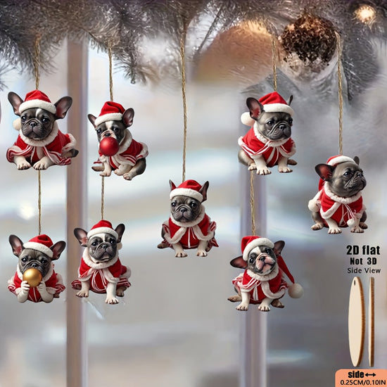 WoofWood™ Frenchie Ornaments – 8-Piece Holiday Set