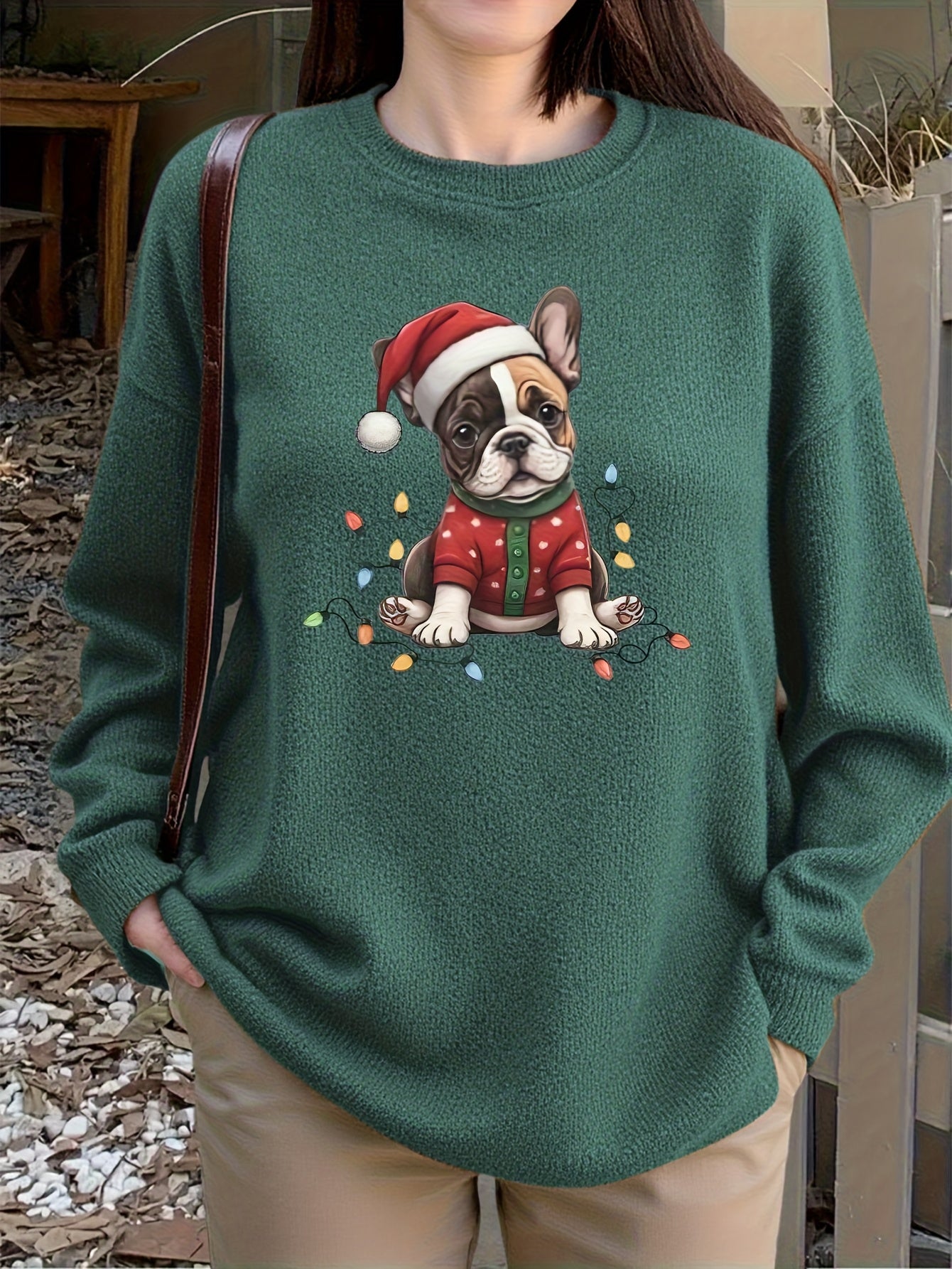 Santa Frenchie – Women's Cozy Christmas Sweater 2025