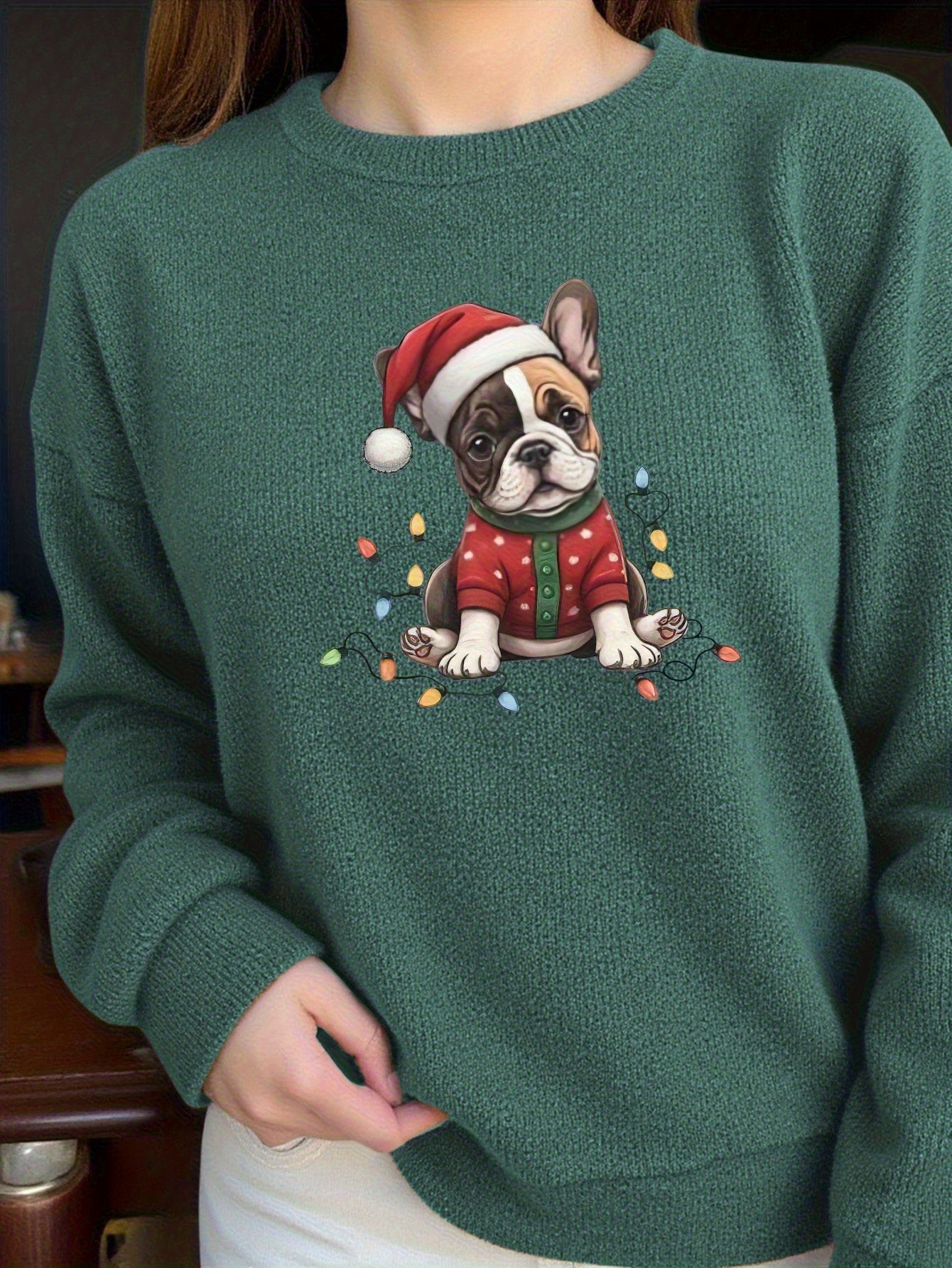 Santa Frenchie – Women's Cozy Christmas Sweater 2025