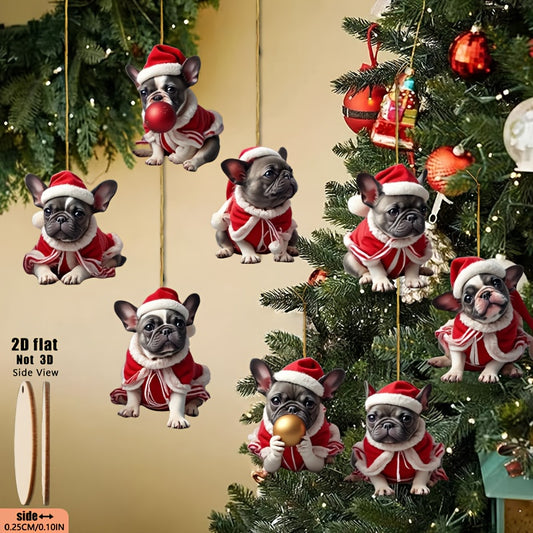 WoofWood™ Frenchie Ornaments – 8-Piece Holiday Set