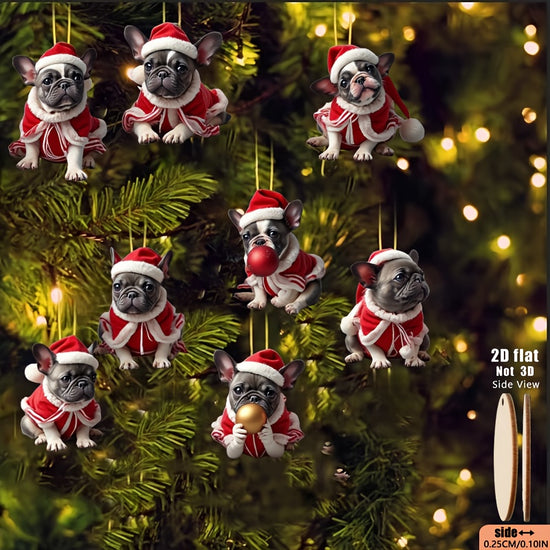 WoofWood™ Frenchie Ornaments – 8-Piece Holiday Set