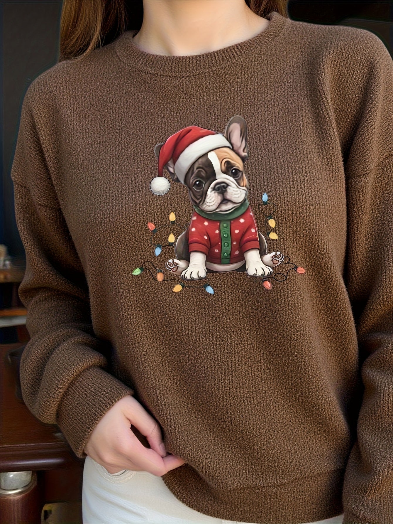 Santa Frenchie – Women's Cozy Christmas Sweater 2025