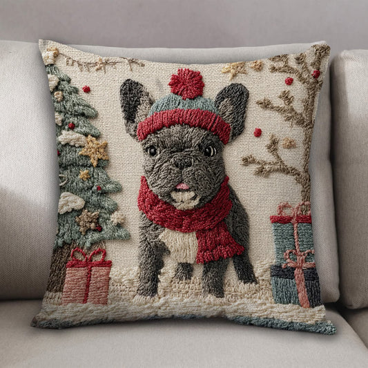 FrenchieFest™ Weihnachtskissenbezug – Gemütliche Weihnachtsdeko mit Bulldoggenmotiv