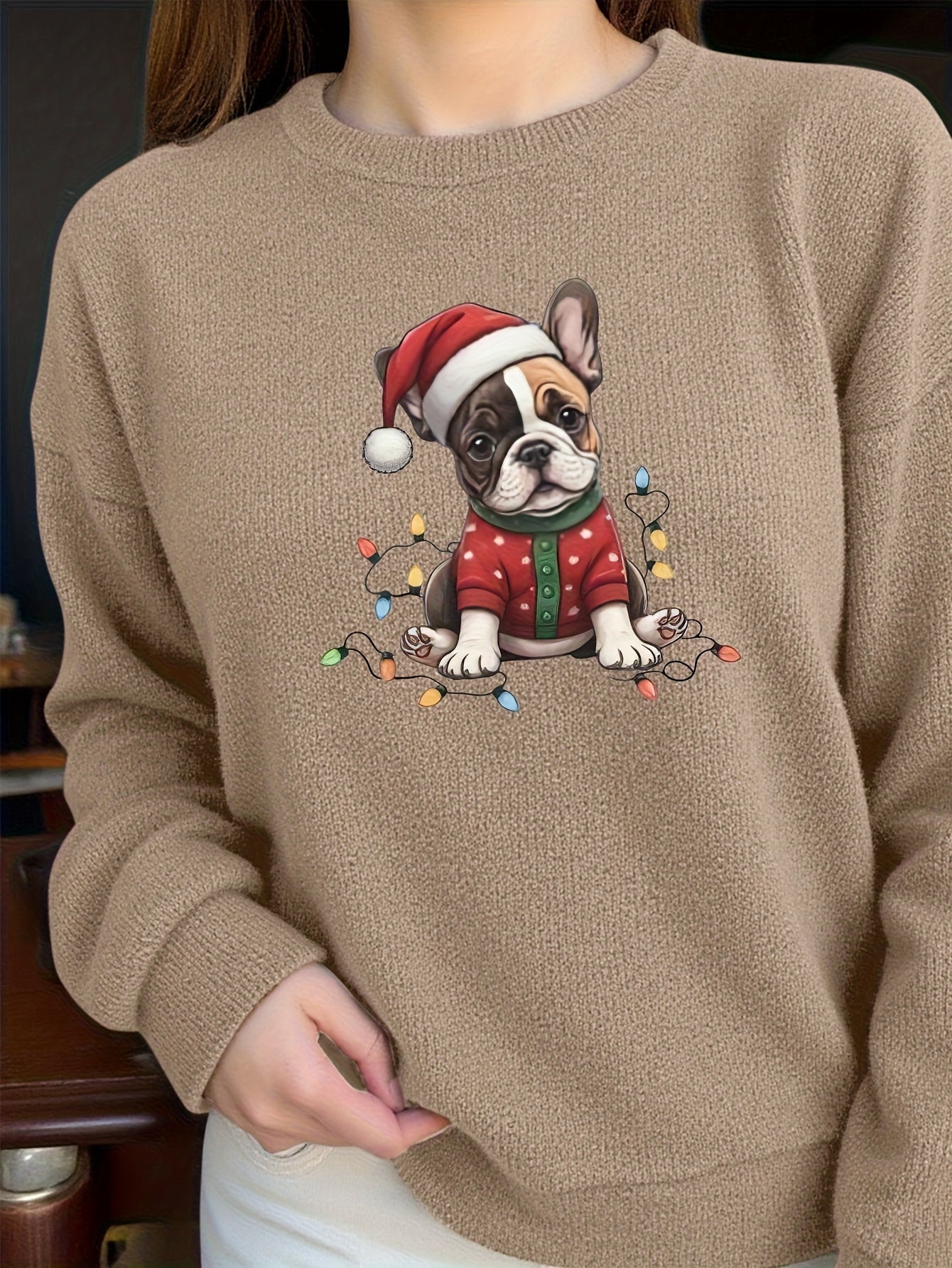 Santa Frenchie – Women's Cozy Christmas Sweater 2025