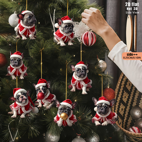 WoofWood™ Frenchie Ornaments – 8-Piece Holiday Set