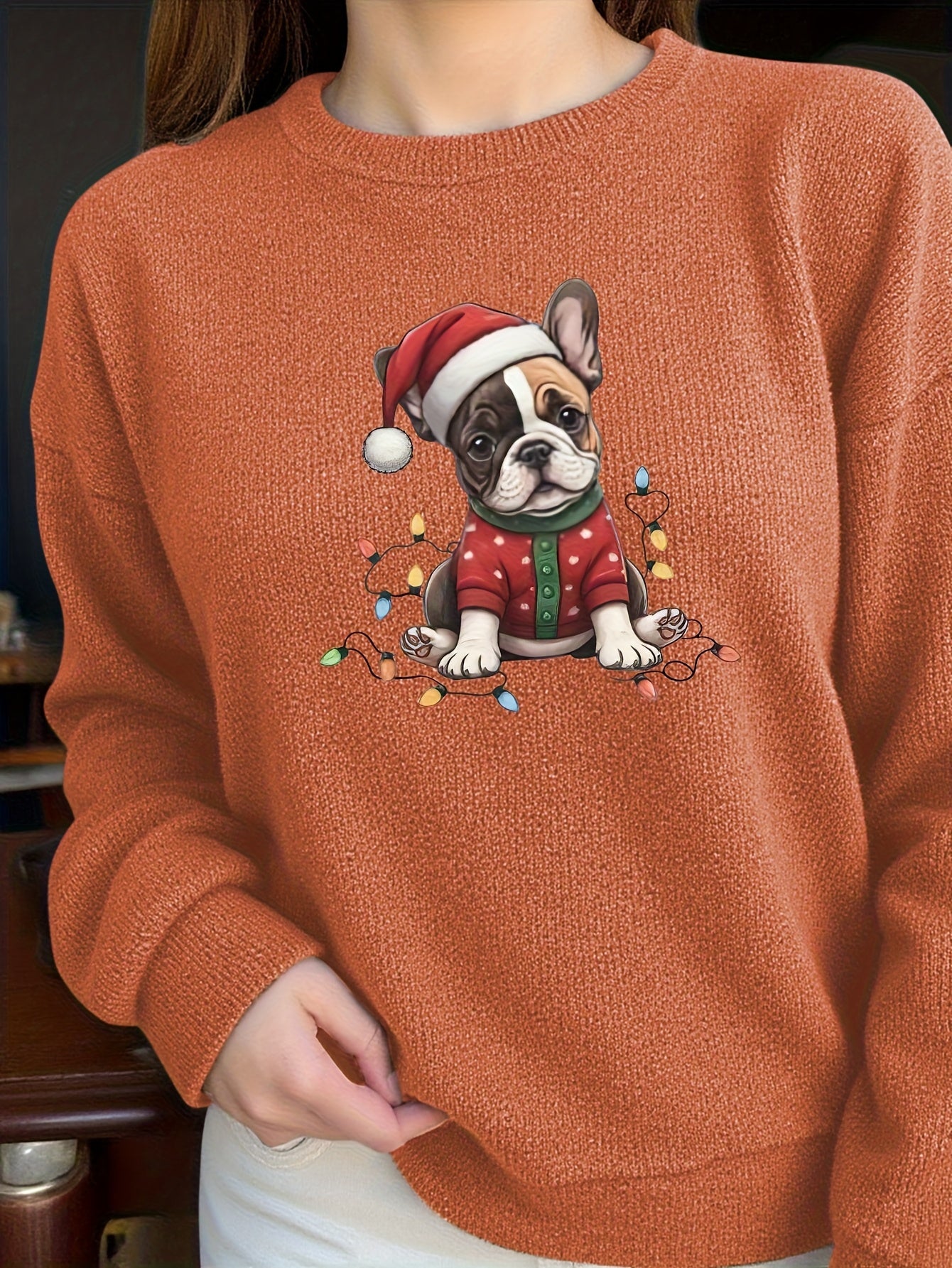 Santa Frenchie – Women's Cozy Christmas Sweater 2025