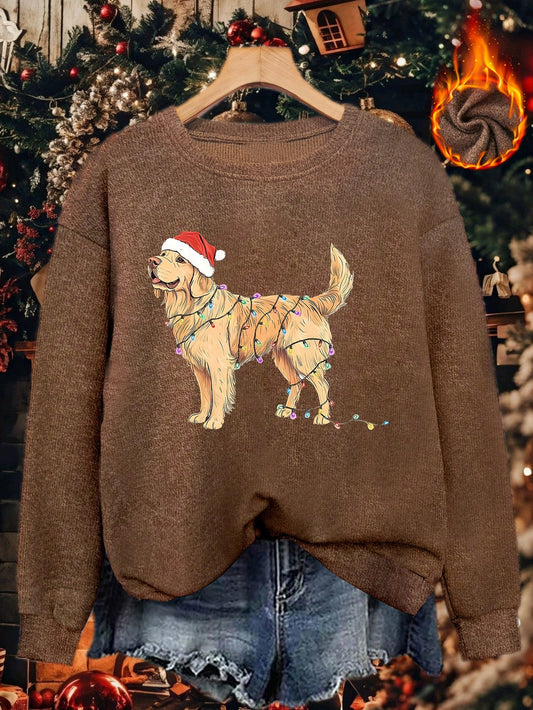Golden Glow – Damen-Weihnachtspullover mit Weihnachtsmann-Retriever-Motiv 2025