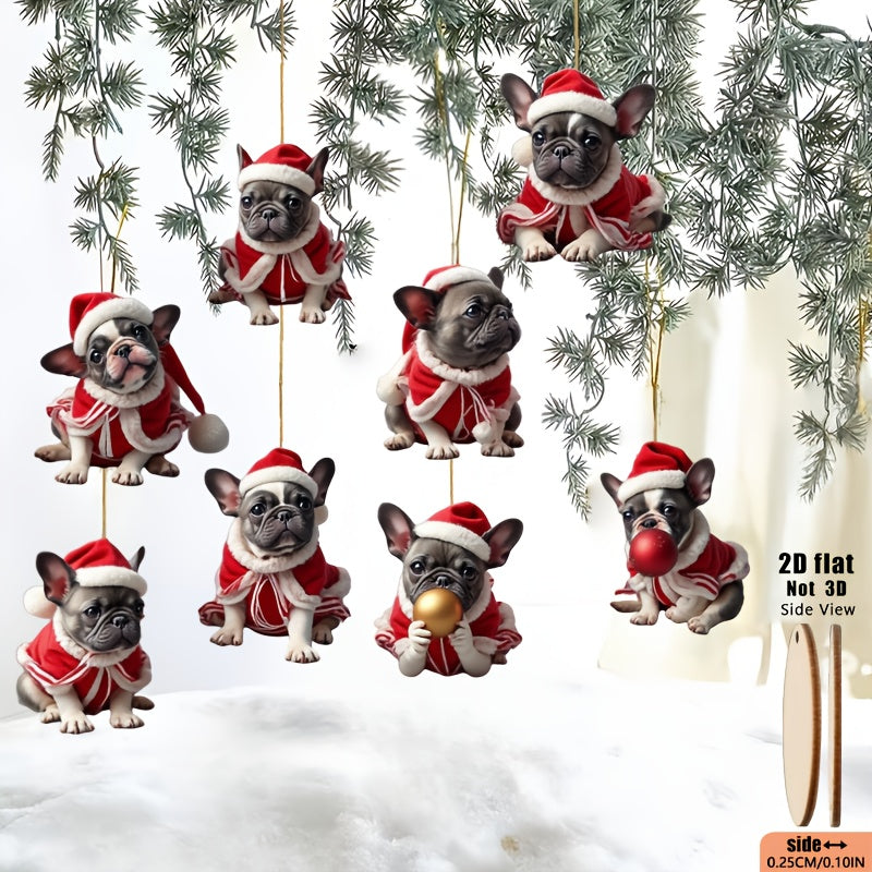 WoofWood™ Frenchie Ornaments – 8-Piece Holiday Set